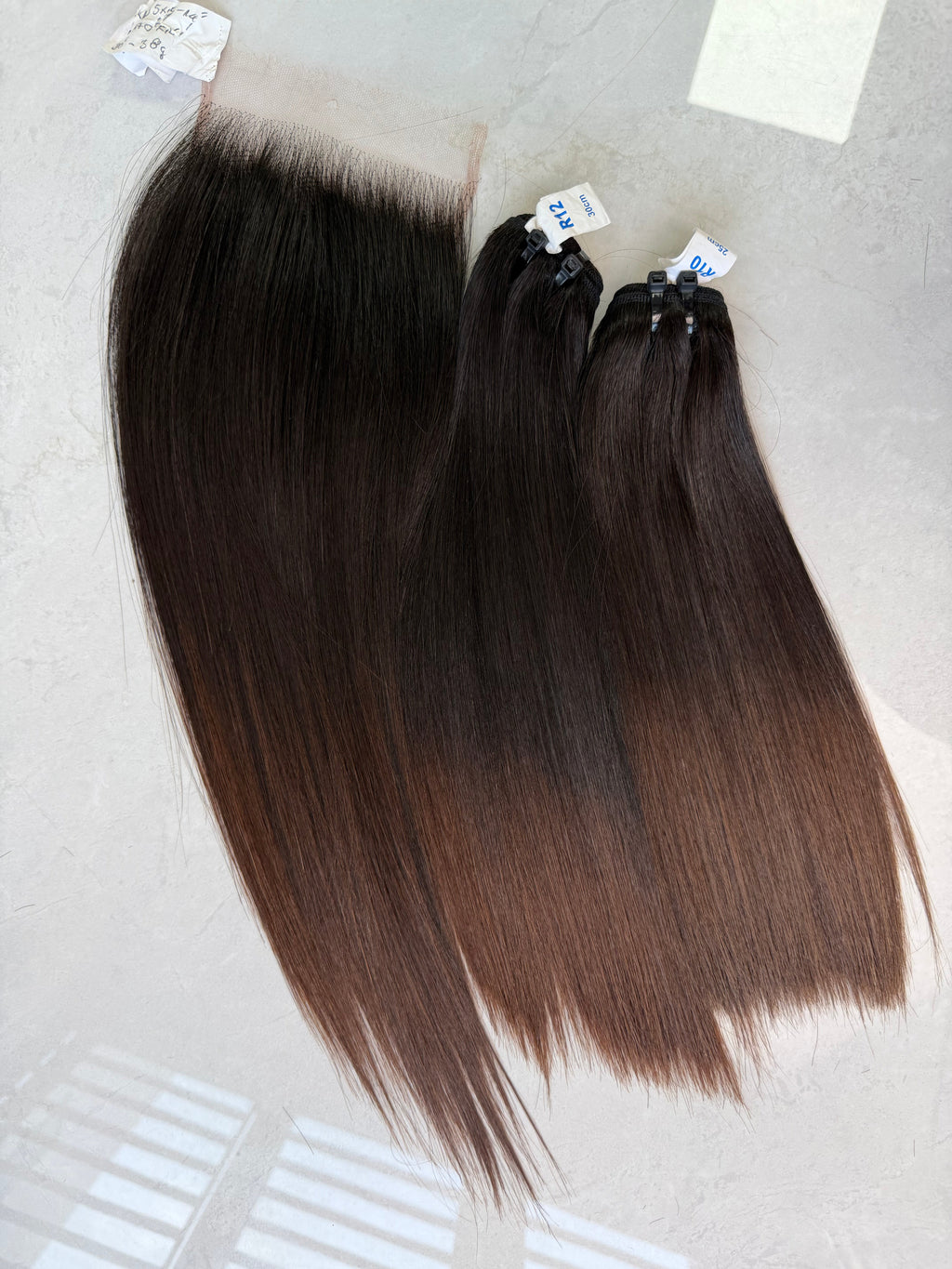 Raw Vietnamese hair 12 inch bone straight bundle pack including hd 5x5 closure, Anbi Hair Vietnam