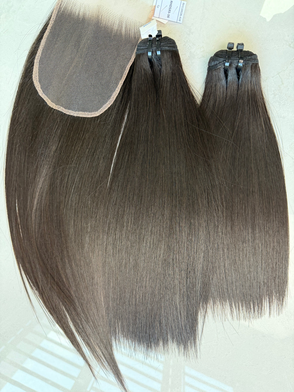 Raw Vietnamese hair bundle pack 14 inch bone straight with hd 5x5 closure, wholesale set from Anbi Hair