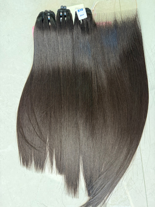 Raw Vietnamese hair bundle pack 18 inch bone straight, 2.5 bundles and hd 5x5 closure shown together
