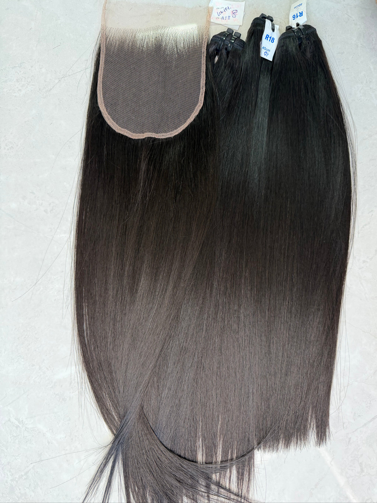 Raw Vietnamese hair bundle pack 18 inch bone straight with hd 5x5 closure, wholesale set from Anbi Hair