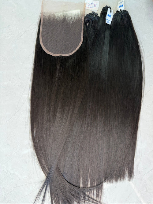 Raw Vietnamese hair bundle pack 18 inch bone straight with hd 5x5 closure, wholesale set from Anbi Hair