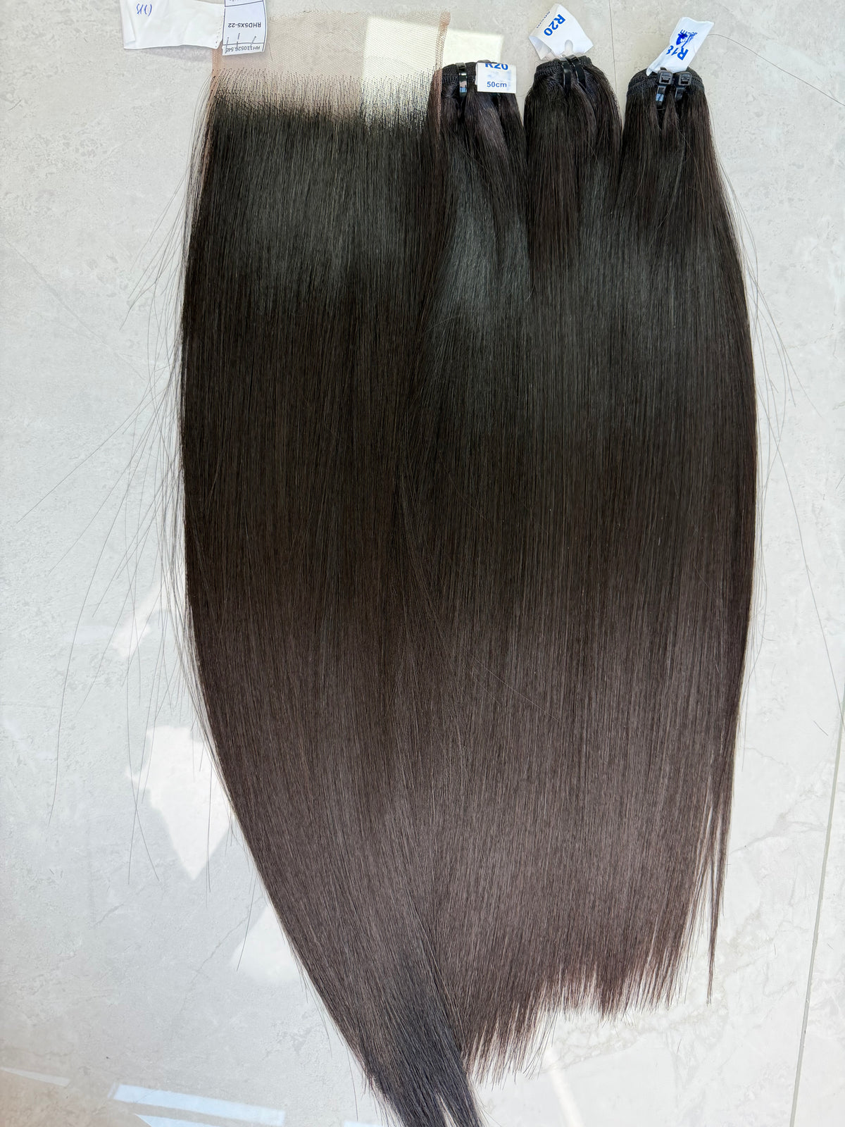 2.5 raw vietnamese hair bundles bone straight 18 inch with hd 5x5 closure, factory-direct wholesale