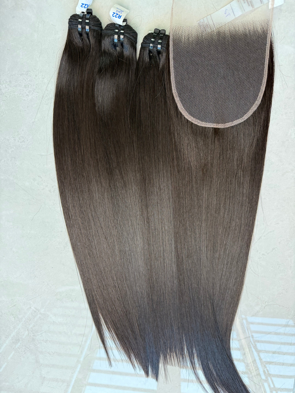 Raw Vietnamese hair bundle pack 22 inch bone straight, 3 bundles and hd 5x5 closure shown together