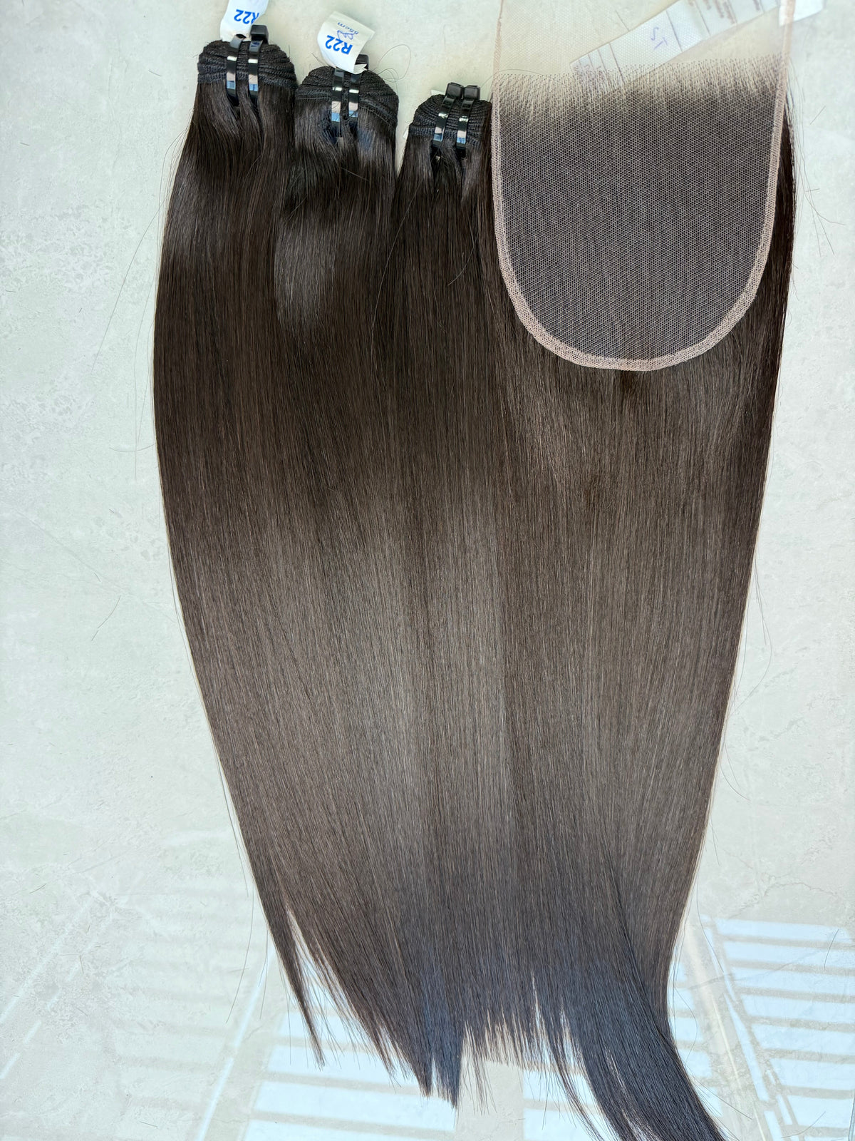 Raw Vietnamese hair bundle pack 22 inch bone straight, 3 bundles and hd 5x5 closure shown together