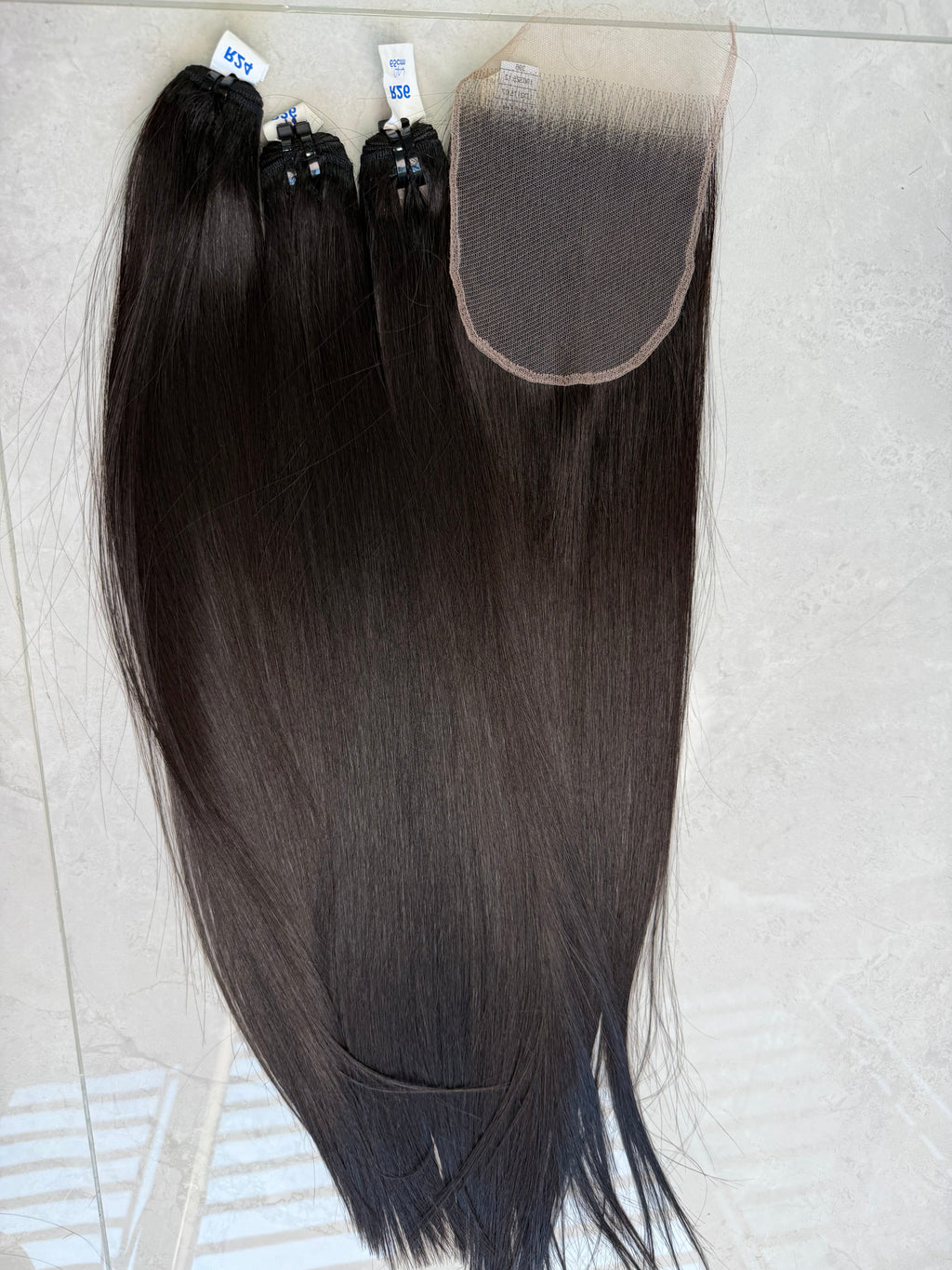 Raw Vietnamese hair bundle pack 26 inch bone straight, 3 bundles and hd 5x5 closure shown together
